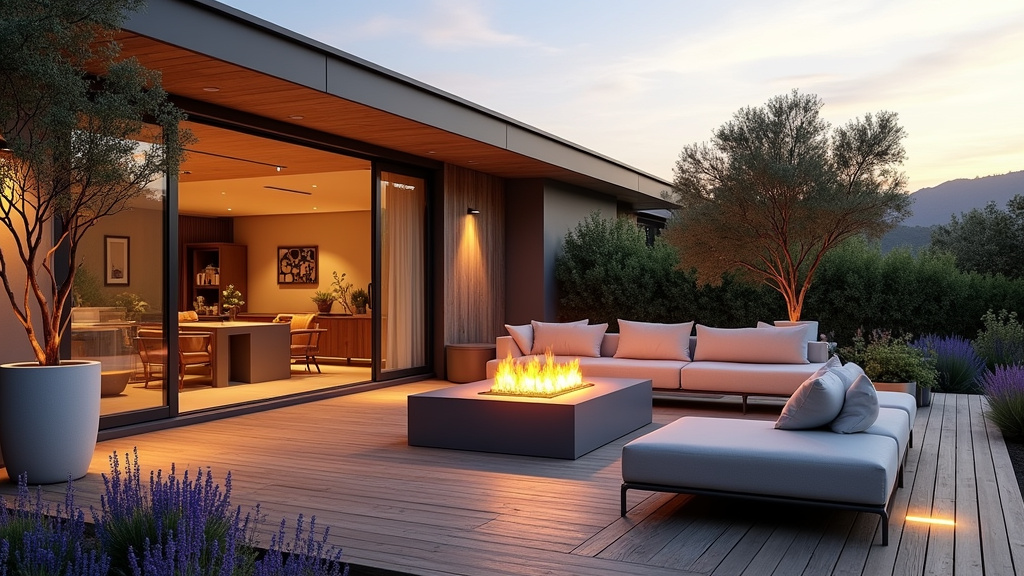 Aménagement de terrasse avec pergola bioclimatique et éclairage intégré