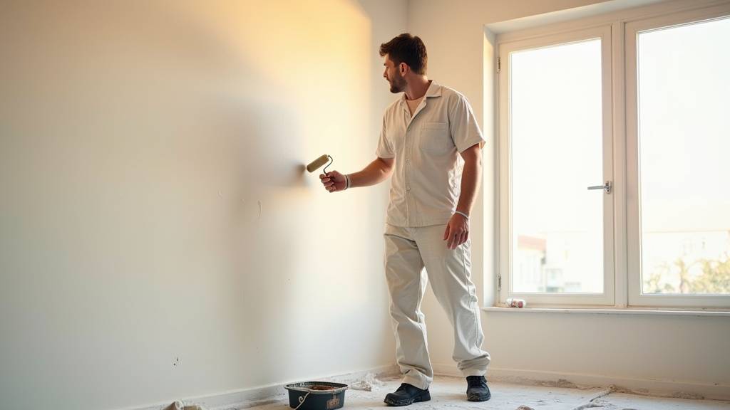 Artisan peintre au travail sur un chantier résidentiel