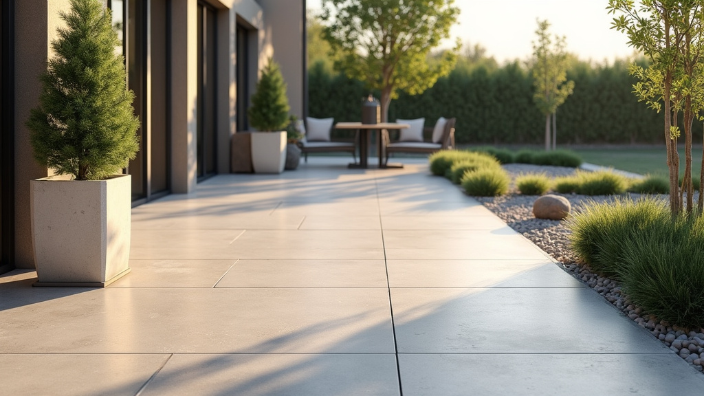 Terrasse moderne en carrelage sur plots