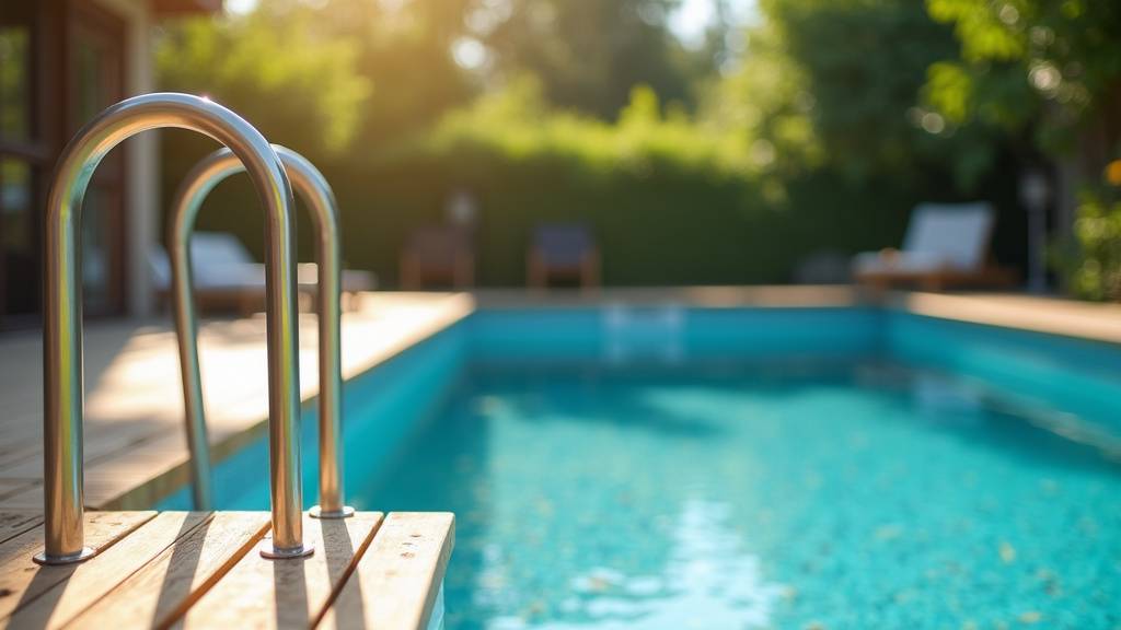 Installation d'un escalier de piscine avec vérification du niveau à bulle