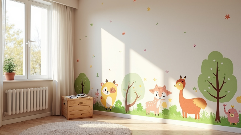 Chambre d'enfant décorée avec un papier peint animalier