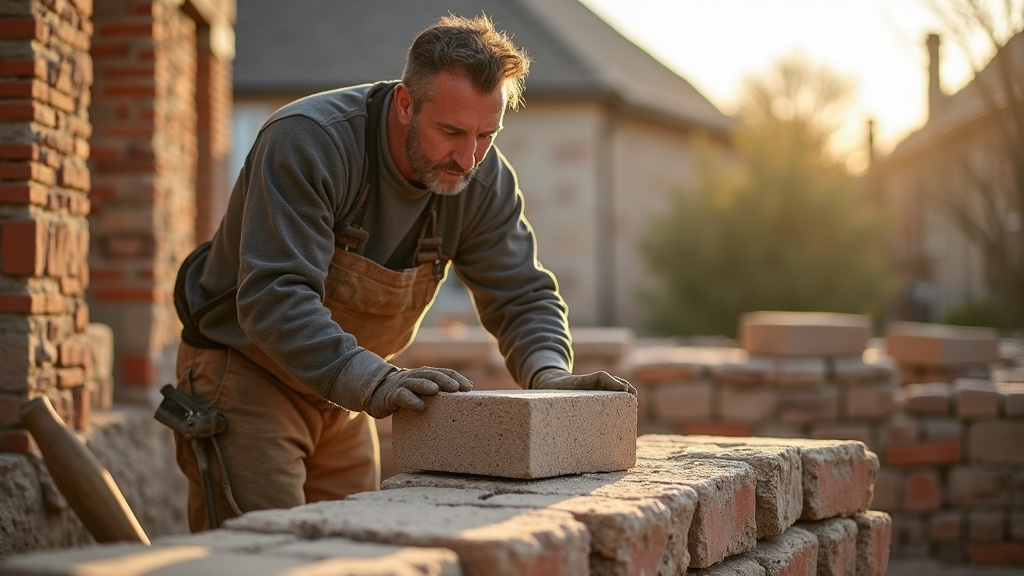 Maçon travaillant sur les fondations d'une extension de maison