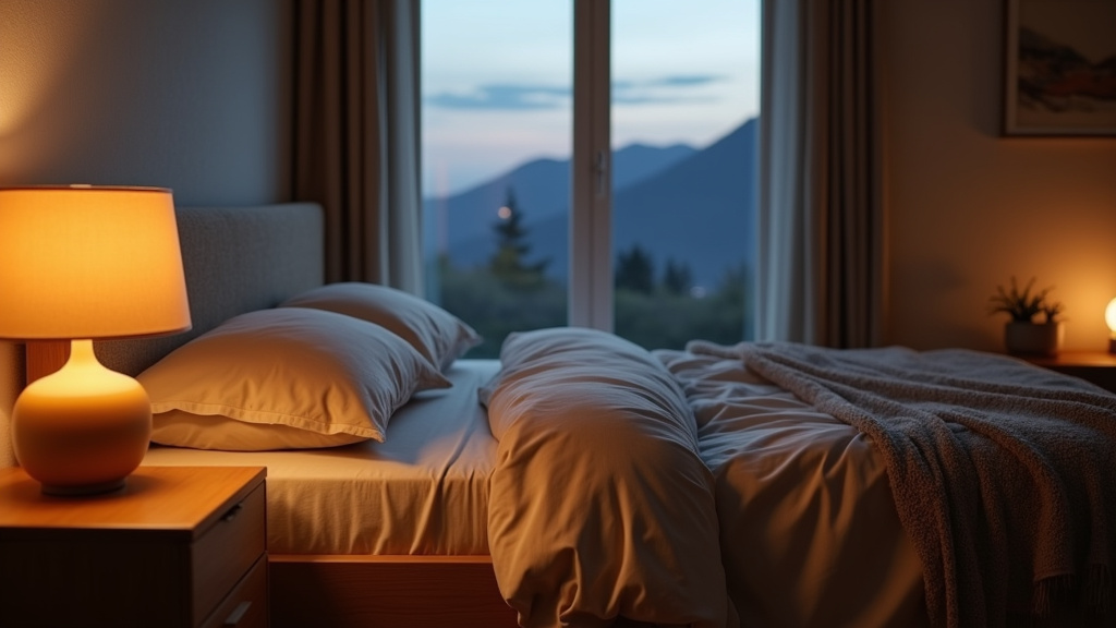 Ambiance lumineuse douce dans une chambre adulte avec plusieurs sources de lumière