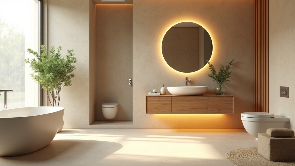 Salle de bain moderne avec mobilier suspendu et éclairage LED intégré