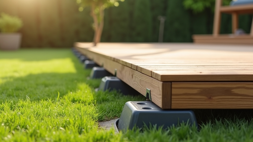 Terrasse en bois bien entretenue avec mobilier d'extérieur