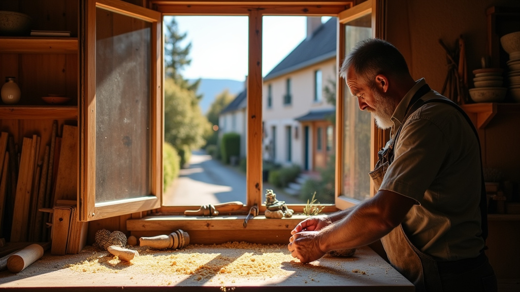 Outils de menuisier sur un plan de travail dans un atelier
