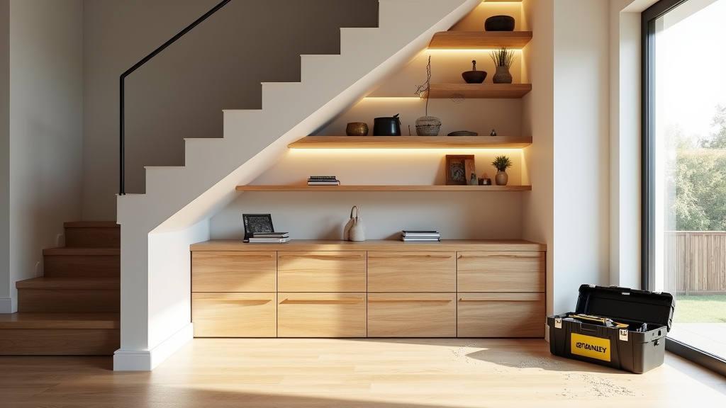 Espace sous escalier aménagé en rangement moderne