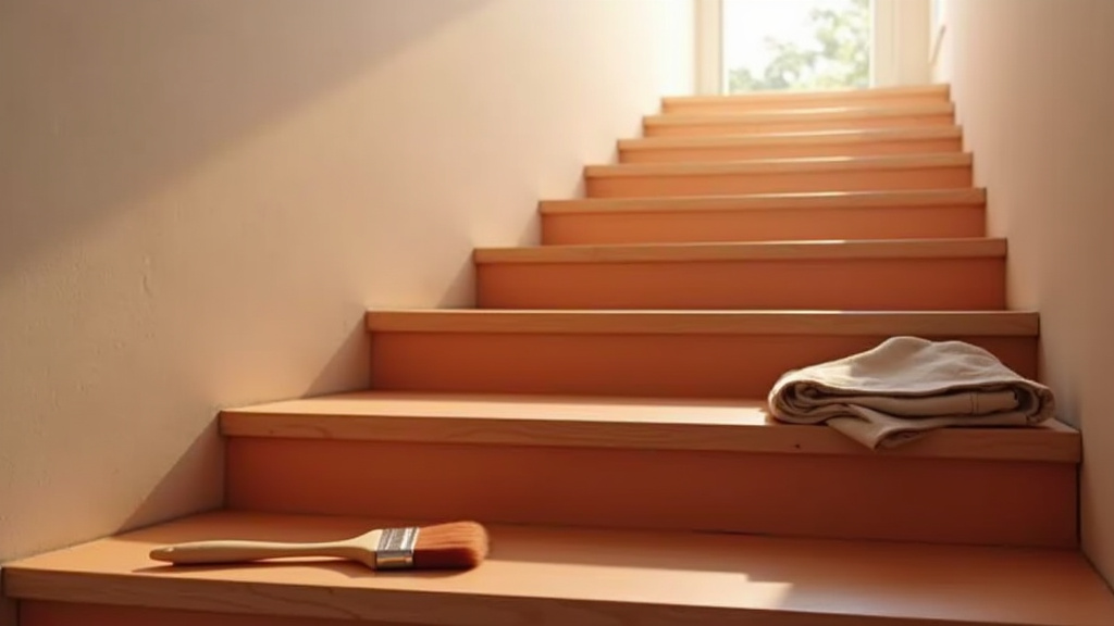 Détail d'un escalier en bois avec différentes finitions de peinture