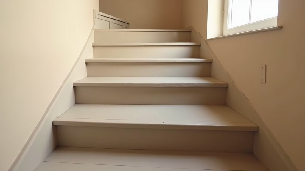 Escalier en bois avec effet bicolore en cours de peinture