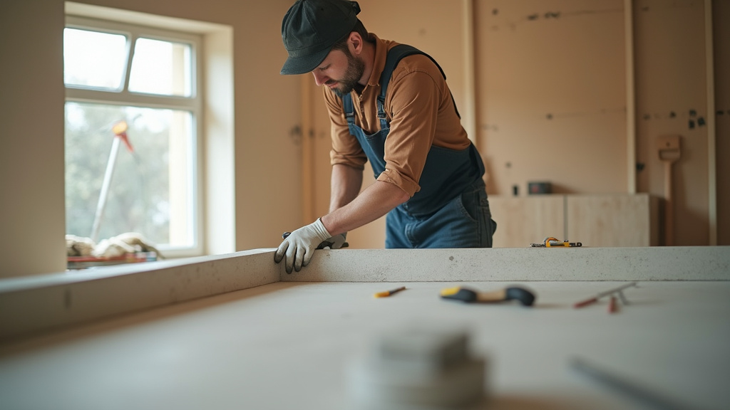 Plaquiste préparant un chantier avec des plans et des outils