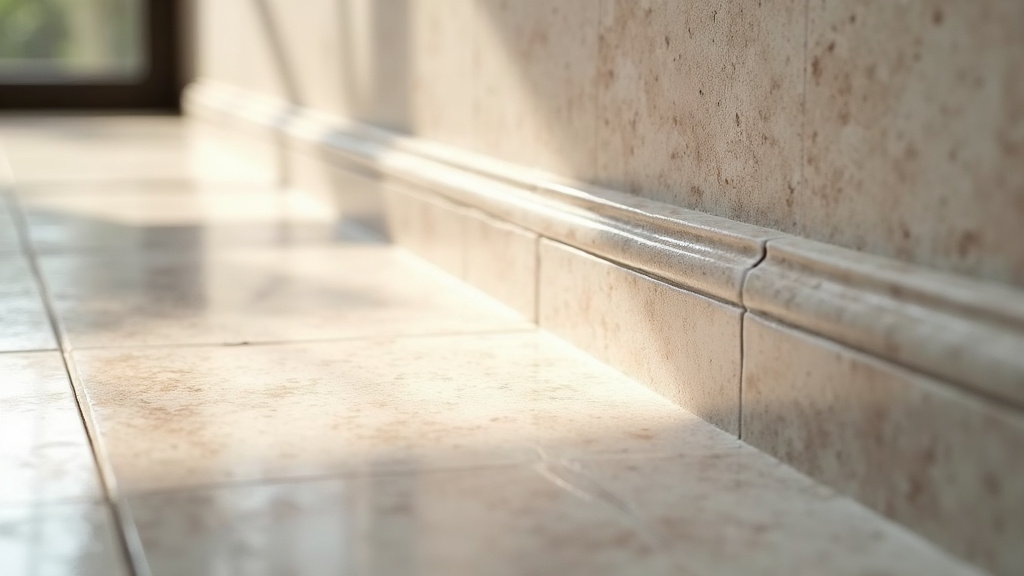 Plinthes en carrelage blanc avec sol carrelé créant une continuité visuelle
