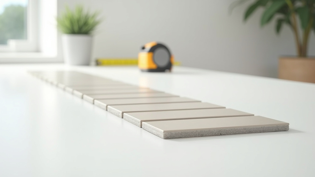 Pose de carrelage en cours avec un carreleur professionnel ajustant les carreaux