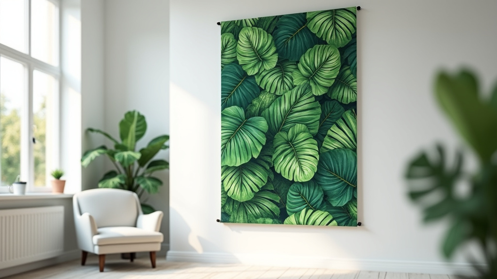 Détail d'un papier peint feuillage panoramique en forêt tropicale