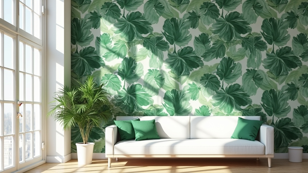 Harmonisation d'un papier peint feuillage avec des accessoires naturels dans une chambre