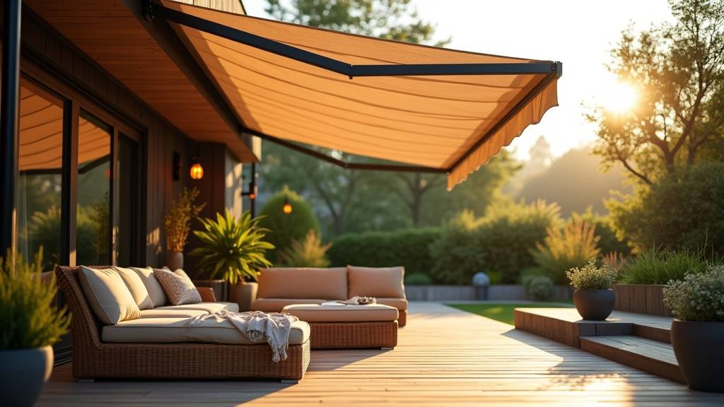 Terrasse équipée d'un auvent bioclimatique moderne