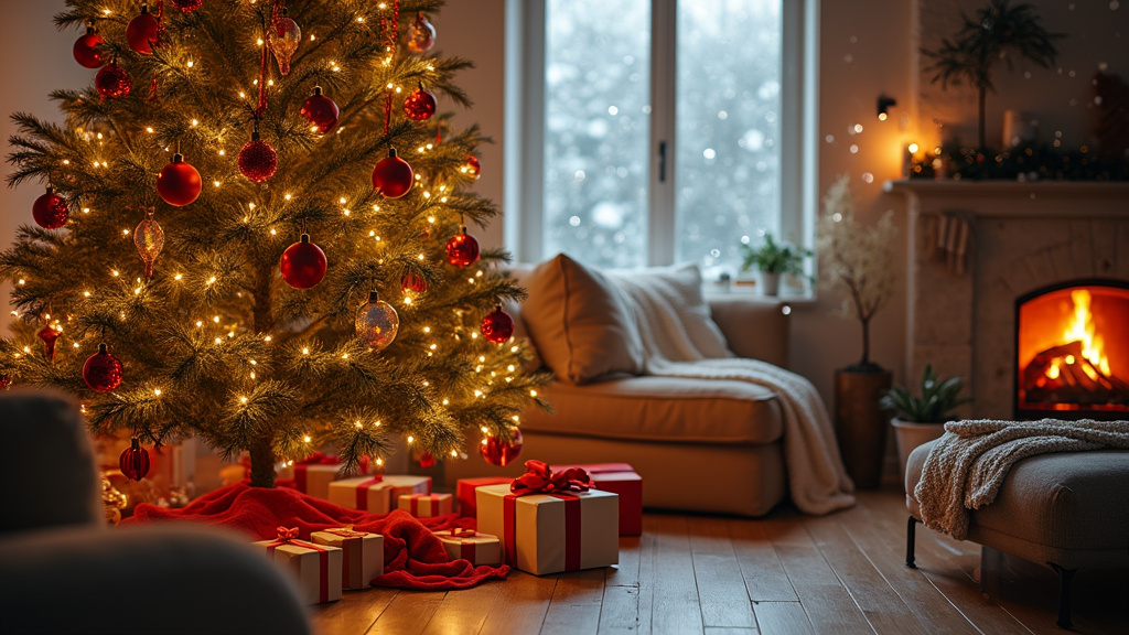 Table de Noël élégante avec bougies, photophores et décorations naturelles