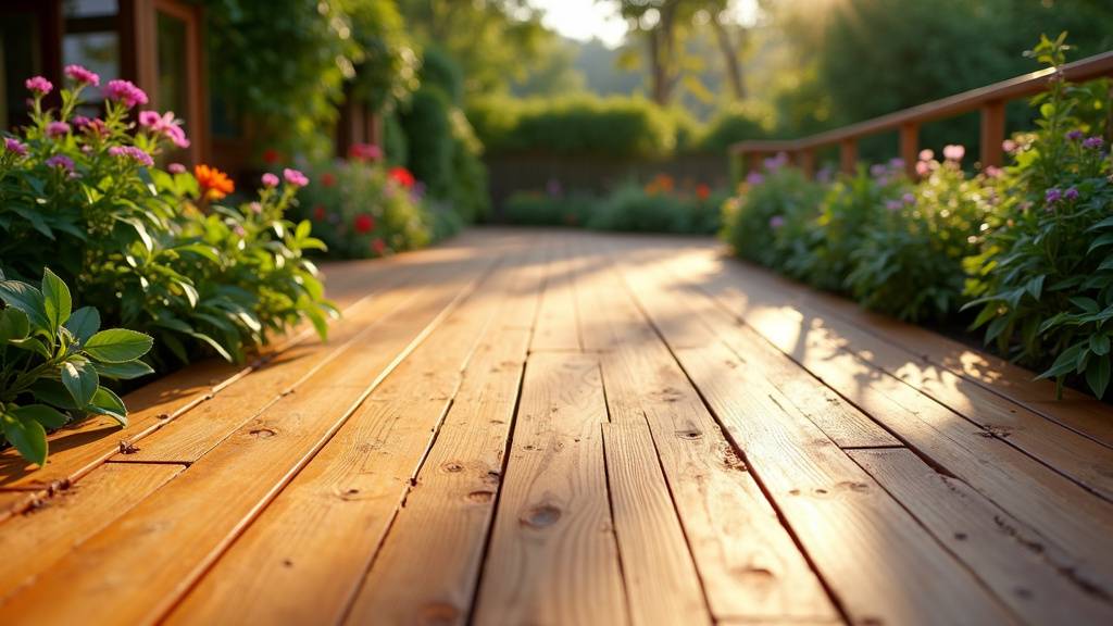 Terrasse en bois exotique avec mobilier de jardin