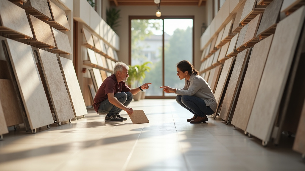 Carrelages artisanaux exposés dans un magasin spécialisé